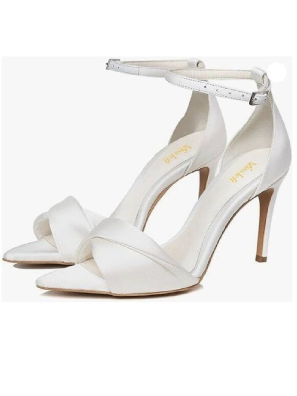 miss left Women Graceful Open Pointed Toe Thin High Heel Satin Sandals White